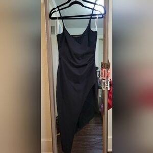The Vintage Shop Black One Shoulder Ruched Cocktail Dress